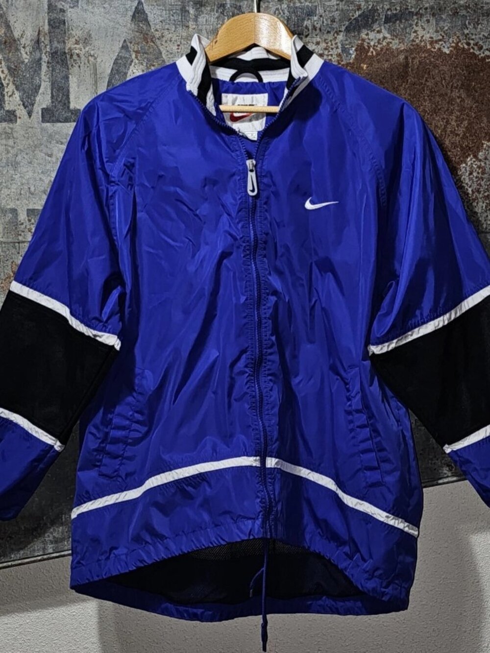 Vintage Nike M Navy Blue Full Zip Windbreaker White Tag Y2K Jacket Swoosh
